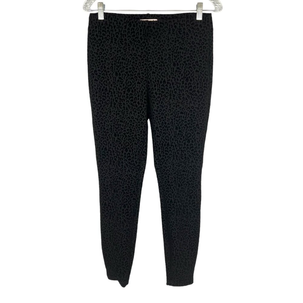 Nanette Lepore Womens Black Velvet Flocked Legging Pants Animal Cheetah size S